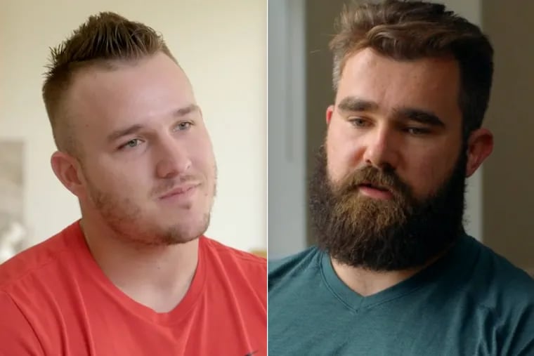 ESPN's E:60 will feature two stories this Sunday – one focused on Angels superstar Mike Trout (left), and one on Eagles center Jason Kelce's relationship with his brother, Travis.