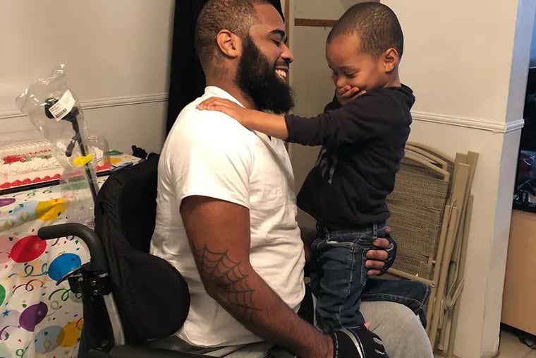 Jalil Frazier, a young Philadelphia father, was shot and paralyzed after protecting a group of children during a robbery in January. 