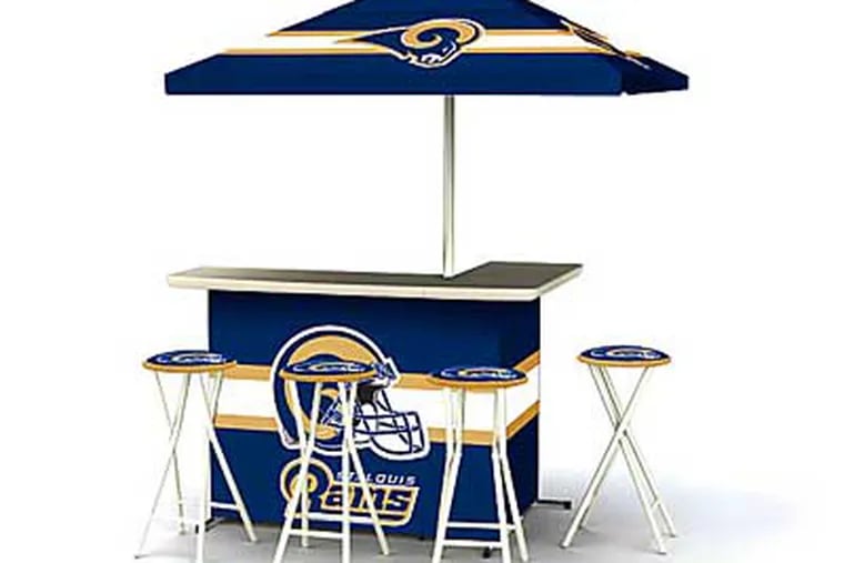 The best thing about this $500 St. Louis Rams portable bar, says Joe Sixpack, is that it's on wheels, so you can easily drag it to the curb after your team's embarrassing losing season.