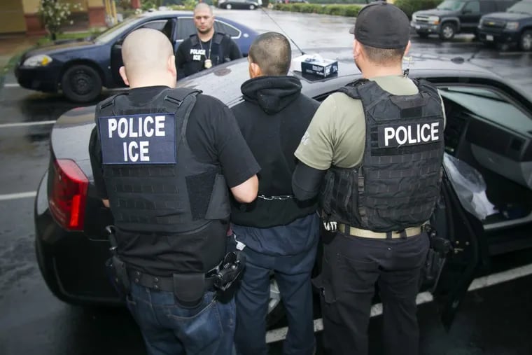 In this February 2017 photo released by U.S. Immigration and Customs Enforcement, foreign nationals are arrested during a targeted enforcement operation conducted by ICE aimed at immigration fugitives, re-entrants and at-large criminal aliens in Los Angeles. People arrested by deportation officers increasingly have no criminal backgrounds, according to figures released last month, reflecting the Trump administration’s commitment to cast a wider net.