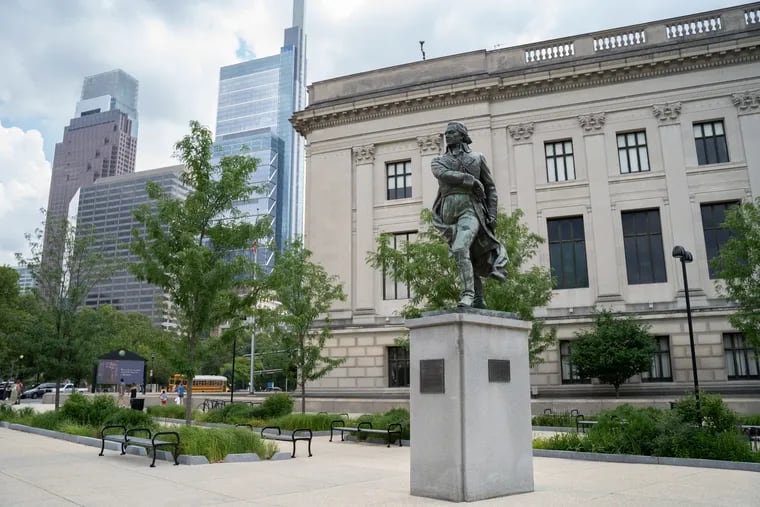 The Francisco de Miranda statue along the Benjamin Franklin Parkway in between 20th and 21st streets in Center City.