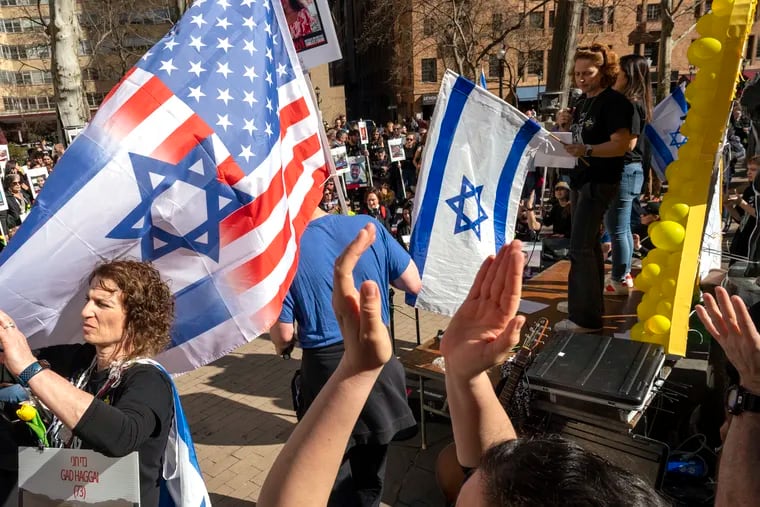 Supporters of Israel rally in Rittenhouse Square in March.