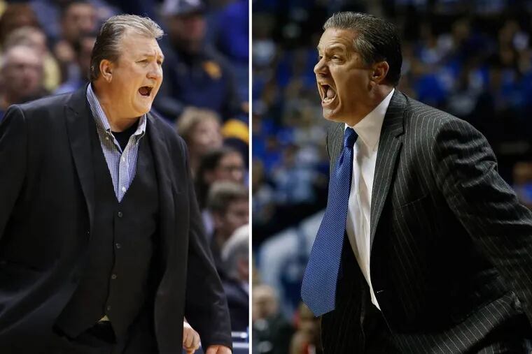West Virginia coach Bob Huggins (left) and Kentucky coach John Calipari (right). (AP file photos)