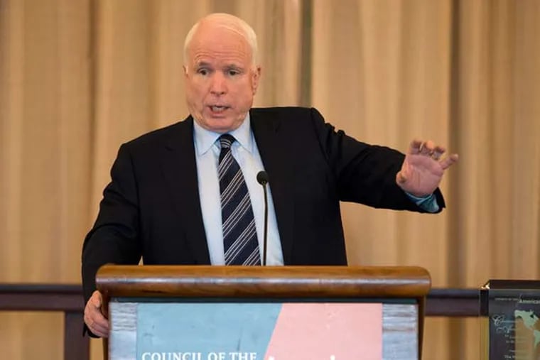 Sen. John McCain, R-Ariz., speaks at the 43rd Annual Washington Conference on the Americas at the State Department on Wednesday, May 8, 2013, in Washington. (AP Photo/Evan Vucci)
