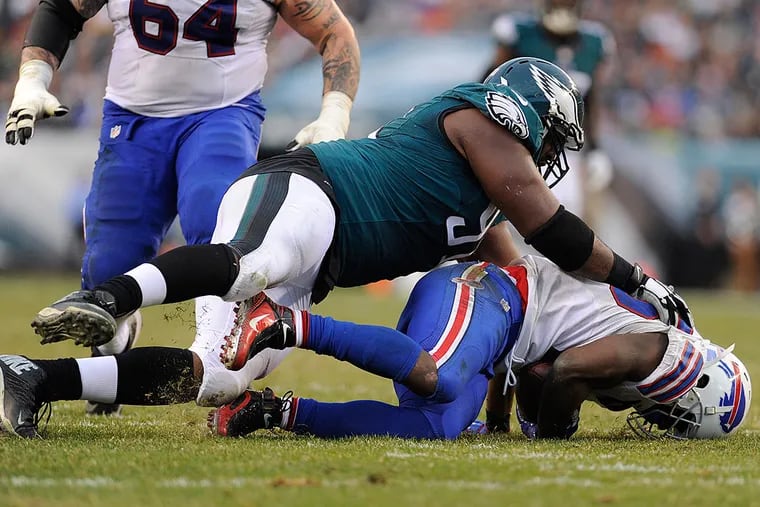 Fletcher Cox puts an exclamation point on his tackle of Bills running back LeSean McCoy.