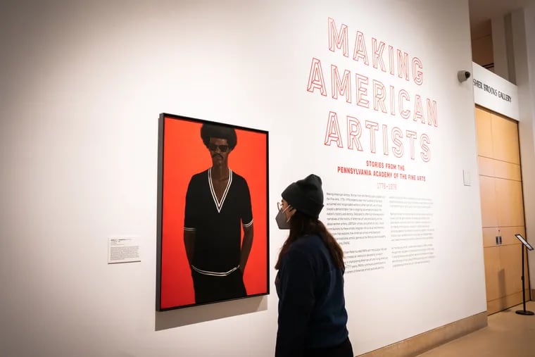 A visitor to PAFA's new show: Making American Artists: Stories from the Pennsylvania Academy of the Fine Arts, 1776–1976, looks at a painting by Barkley L. Hendricks
