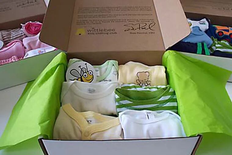 This photo provided by Whittlebee.com, shows merchandise from the subscription service website Whittlebee.com. A bevy of subscription services with names like FabKids.com and Kiwicrate.com have emerged over the past year that cater to parents who want help keeping their kids dressed and entertained. Whittlebee.com targets newborns to 5-year-old boys and girls. Members can specify style preferences and needs. (AP Photo/Whittlebee.com)