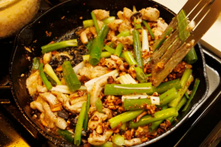 Peanut Vinegar Chicken , a James Chan favorite, 5 minutes in the pan.