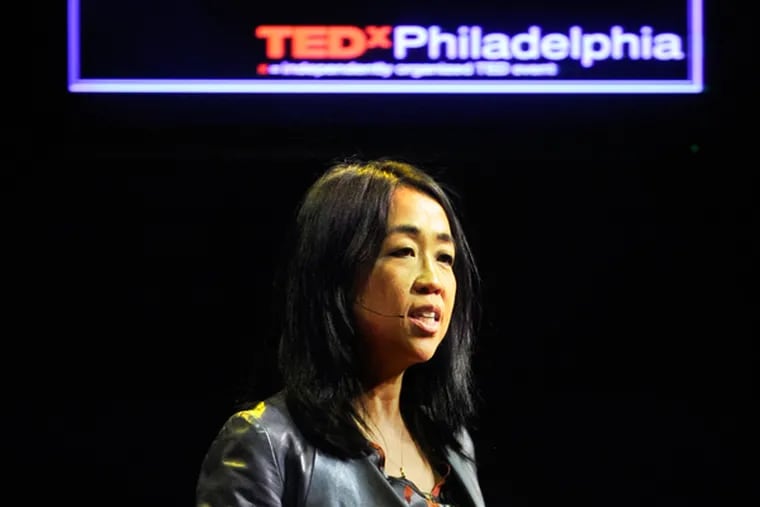 Helen Hae-Liun Gym, a founder of Parents United for Public Education and a board member of Asian Americans United, speaks at a TEDx workshop at the Temple Performing Arts Center March 28, 2014. She is being honored by the White House today as a Chesar Chavez Champion of Change - one of 10 community leaders nationally who have "committed themselves to improving the lives of others in their communities and across the country." (TOM GRALISH/Staff Photographer)
