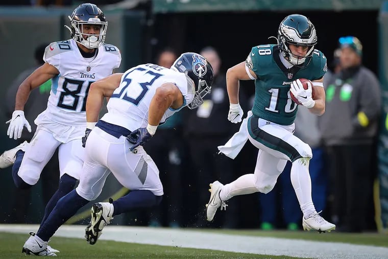 Eagles punt returner Britain Covey racked up 105 return yards on six punt returns (17.5 yards per return) against the Tennessee Titans on Sunday.