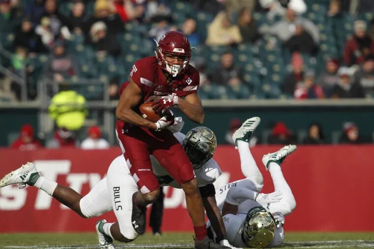 Temple's Branden Mack runs for a first after making a reception against South Florida during a college football game, Saturday Nov. 17, 2018 in Philadelphia, Pa. ( H. Rumph Jr / For the Inquirer )