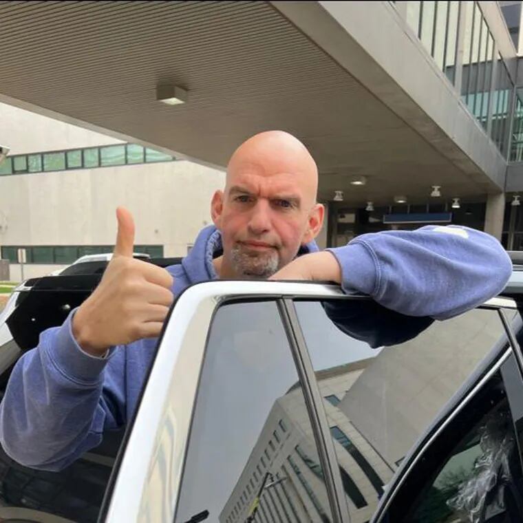 Sen. John Fetterman is photographed leaving Walter Reed National Military Medical Center on Friday, after six weeks of inpatient treatment for clinical depression. His office said he returned home to Braddock to be with his family, and his office has said he'll return to the Senate the week of April 17.