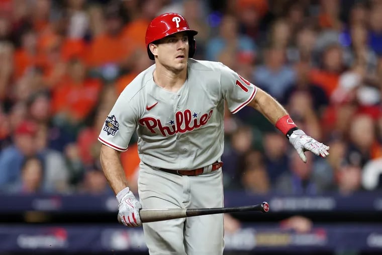 Philadelphia Phillies catcher J.T. Realmuto has started the 2023 season 5-for-15 at the plate. Realmuto on Wednesday will face New York Yankees ace Gerrit Cole, who has given up seven hits to Realmuto in 11 career at bats. (Photo by Sean M. Haffey/Getty Images)