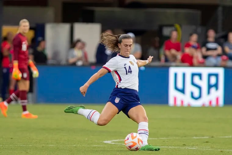 Sam Coffey (14 USWNT) in action during the International Friendly game between USWNT and Nigeria at Audi Field in Washington D.C.
