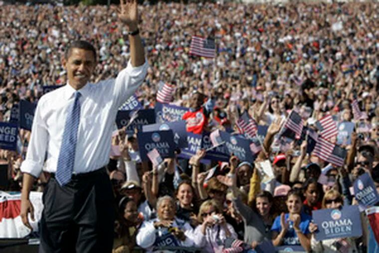 In Missouri,a state that went to the GOP in recent presidential elections,Sen. Barack Obama drewa crowd of about 100,000 in St. Louis yesterday.