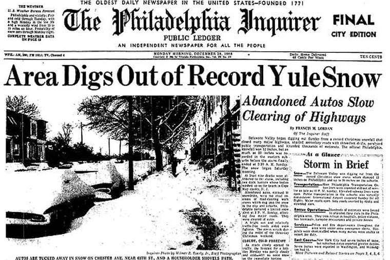 A Christmas Eve snowstorm that lapped into early Christmas morning left a foot of snow on Philly in 1966. Don't expect a repeat.