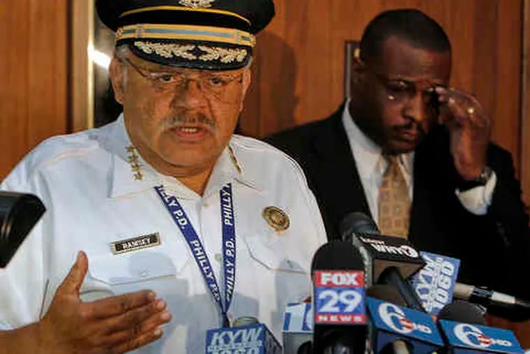 Police Commissioner Charles H. Ramsey talks about the Feltonville crash.There was no police pursuit, he said, although the two men who were arrested also are suspects in an earlier armed theft of a motorcycle.