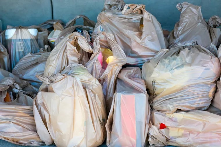 A single-use plastic bag. New Jersey lawmakers have passed legislation that would impose a 5-cent fee on the bags in stores. The bill will go to Gov. Murphy.
