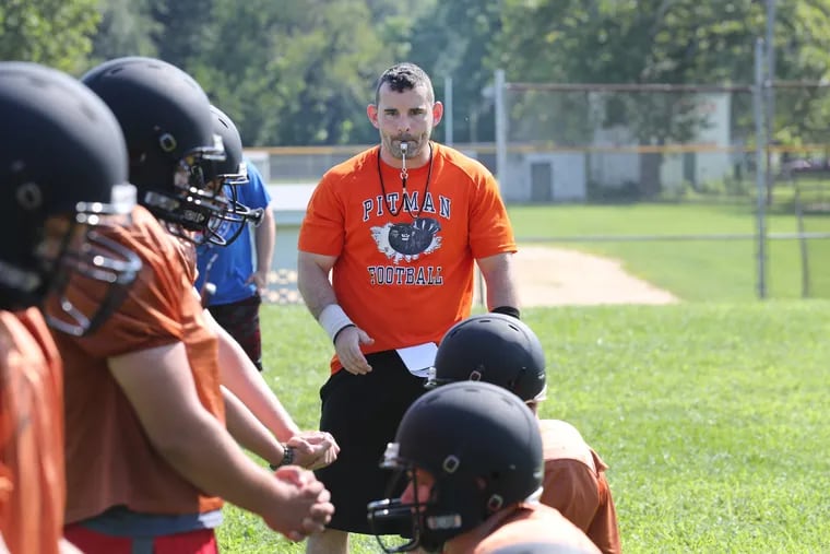 Pitman football coach Chris Thomas at a practice in the summer of 2017, when the Panthers had just 16 players, nine of whom were freshmen.
