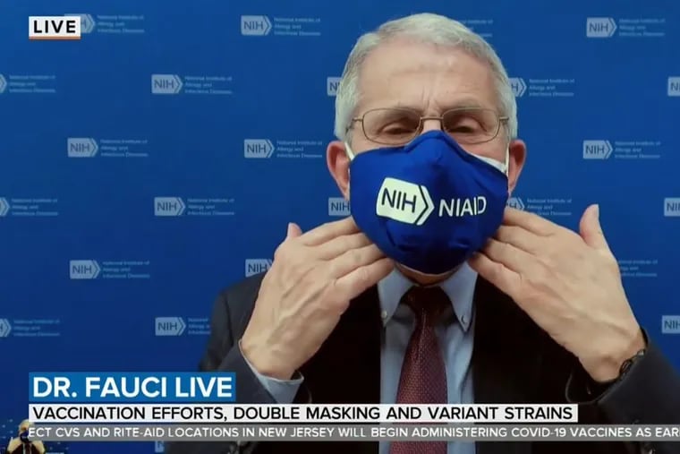 Anthony Fauci, the nation's leading infectious disease experts, demonstrates wearing two face masks during an interview on NBC's "Today" show on Thursday.