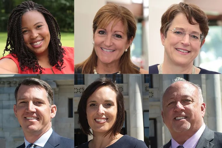Candidates for Delaware County Council. Top row, left to right: Monica Taylor, Elaine Schaffer and Christine Reuther
Bottom row, left to right: Michael Morgan, Kelly Colvin and James Raith