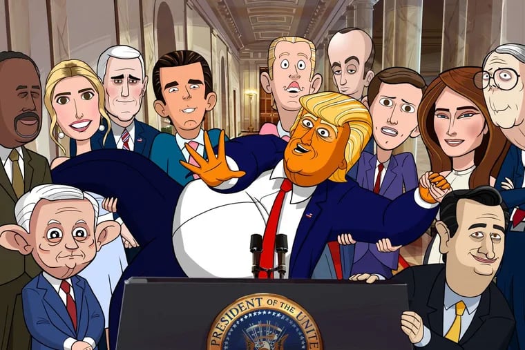 Animated cast of Showtime’s “Our Cartoon President,” which will get an online/On Demand preview Jan. 28 before premiering on the channel Feb. 11. CBS “Late Show” host Stephen Colbert is an executive producer