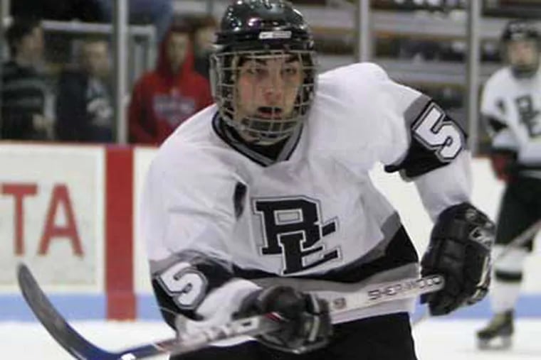 Bishop Eustace ice hockey player Mark Constantine skates down the ice.