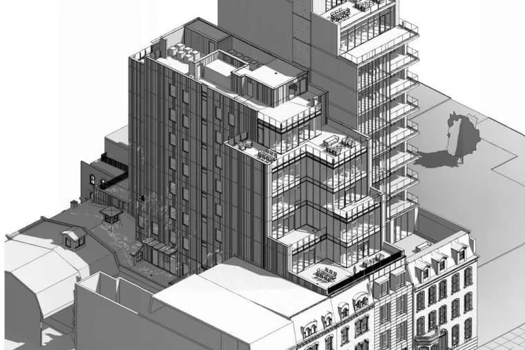 A new rendering for the condo building at 2112 Walnut St., which is facing stiff opposition, shows it next to its shorter, older neighbor.