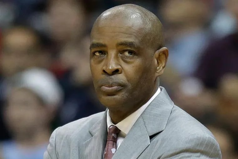 Atlanta Hawks head coach Larry Drew is shown against the Indiana Pacers in the first half of an NBA playoff basketball game Saturday, April 27, 2013 in Atlanta. (John Bazemore/AP)