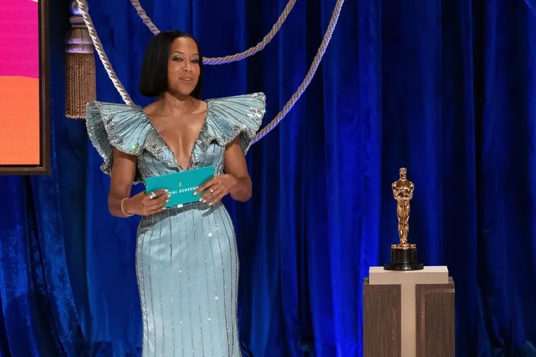 In this handout photo provided by A.M.P.A.S., Regina King speaks onstage during the 93rd Annual Academy Awards.