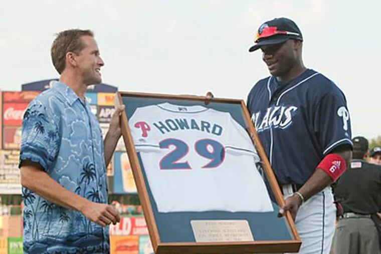Phillies first baseman Ryan Howard became the first BlueClaw whose number (29) was retired. (David M Warren / Staff Photographer)