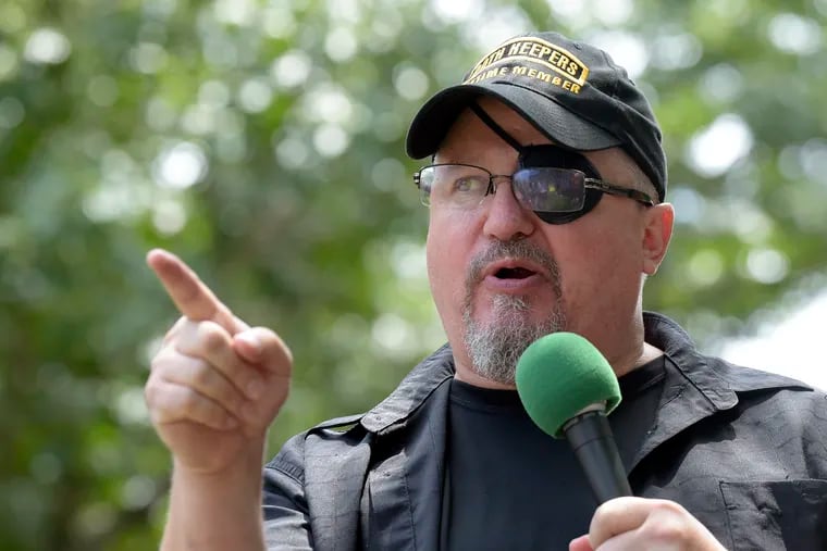 Stewart Rhodes, founder of the citizen militia group known as the Oath Keepers, speaking during a rally outside the White House on June 25, 2017.