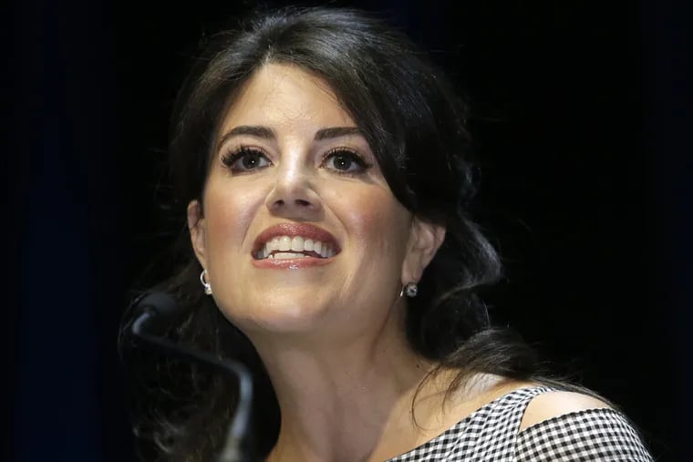 FILE – In this June 25, 2015, file photo, Monica Lewinsky attends the Cannes Lions 2015, International Advertising Festival. Lewinsky says she stormed offstage at a Jerusalem event because of an interviewer's question about former President Bill Clinton. She tweeted early Tuesday, Sept. 4, 2018, that there were agreed-upon parameters regarding the topics of her conversation about the perils of the internet.