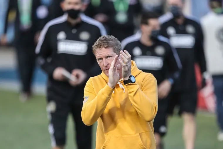 Union manager Jim Curtin applauding fans before a game last month.