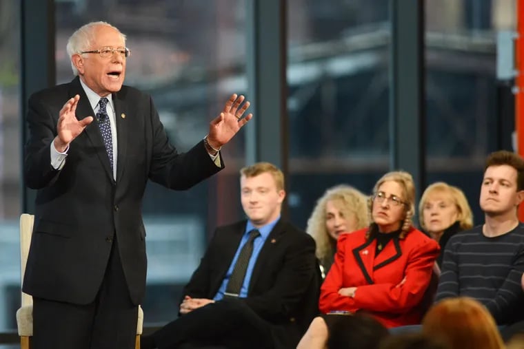 Sen. Bernie Sanders speaking at a town hall forum hosted by Fox News in Bethlehem, Pa., on Monday.
