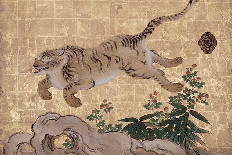 Tigers in a Bamboo Grove (detail), in the &quot;Ink and Gold: Art of the Kano&quot; exhibit at the Philadelphia Museum of Art.
