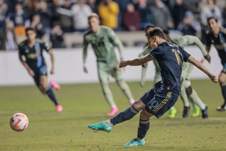 One of the many penalty kick goals Dániel Gazdag has scored for the Union this year, against Los Angeles FC in the Concacaf Champions League in April.