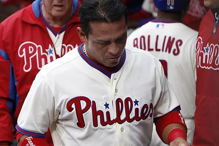 Phillies catcher Carlos Ruiz left Sunday's game with a strained right hamstring. (David Maialetti/Staff Photographer)