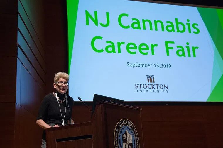 Ekaterina Sedia, associate professor of biology at Stockton University, speaks at last year's Cannabis career fair. This week, the job fair will be held again, but virtually.