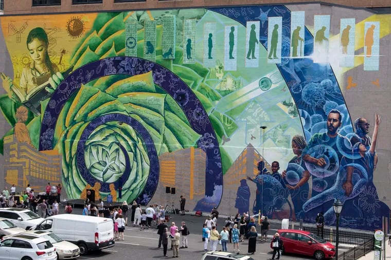 A mural that underscores the importance of health sciences to Philadelphia's economy is unveiled Sunday at 11th and Sansom Streets.