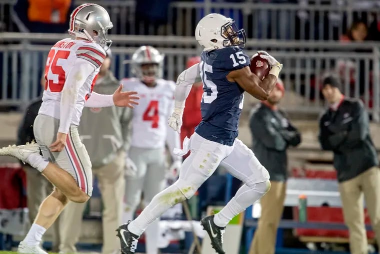Grant Haley returns a blocked field goal for a touchdown against Ohio State in 2016 at Beaver Stadium. (Abby Drey/Centre Daily Times)
