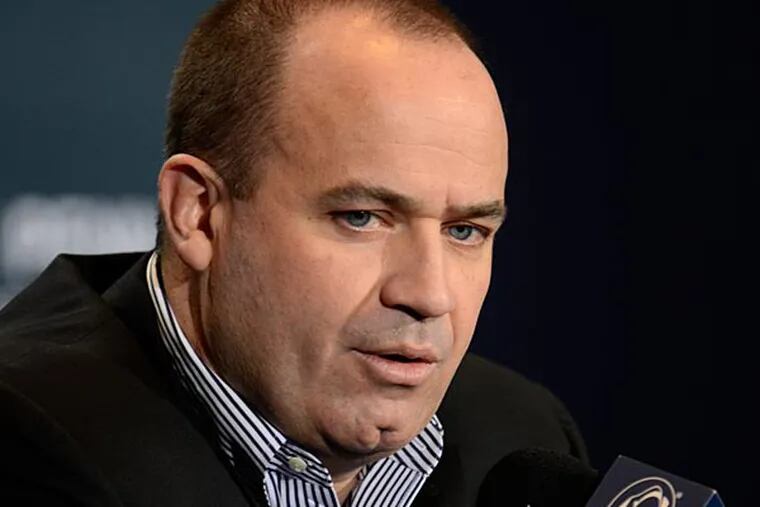 Penn State Football coach Bill O'Brien confirmed his plans to remain at the university for the 2013-14 season at a news conference in State College, Pa. on Monday, January 7, 2013. (AP Photo/Ralph Wilson)