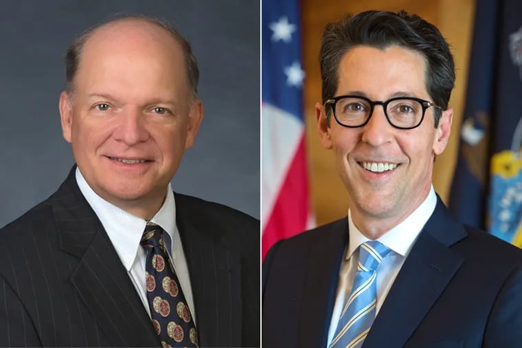 Glen Grell, former executive director of PSERS (left), and former State Treasurer Joe Torsella, a PSERS board member, exchanged key letters in 2020 about the pension fund's finances.