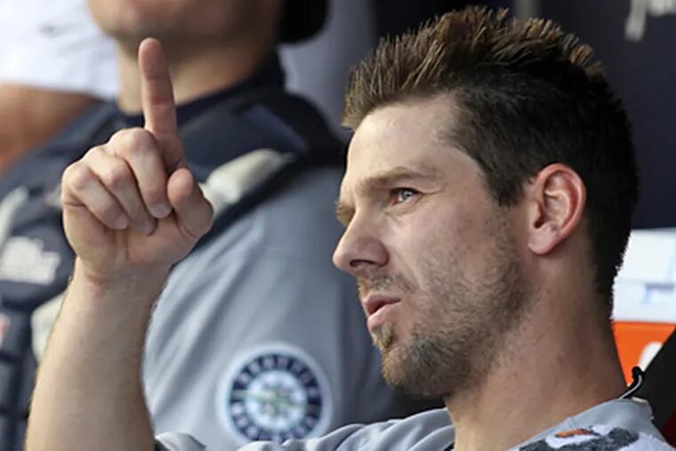 Cliff Lee gestures from the dugout during his complete-game win over the New York Yankees last week. (AP Photo/Seth Wenig)