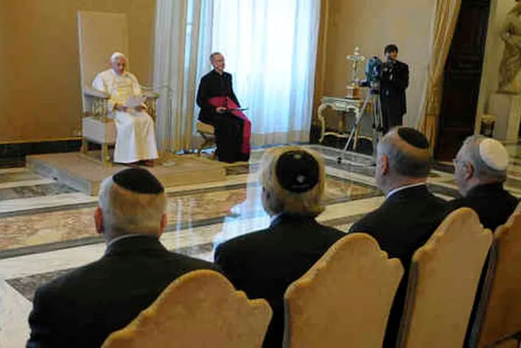 Pope Benedict XVI speaks to an audience of American Jewish leaders visiting the Vatican.He told them the church is &quot;profoundly and irrevocably committed to reject all anti-Semitism.&quot;