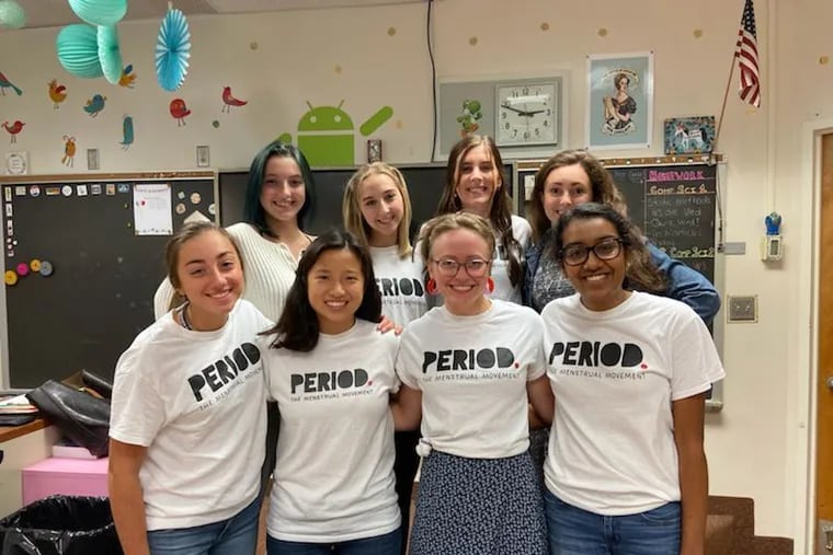 The officers of the Abington Heights High School chapter of Period. Top, left to right: Lauren Berry, Natalie Schoen, Audrey Wynn, Audrey Phillips. Bottom, left to right: Baylor Lousberry, Isabel Lam, Sean Sullivan, and Sarah Siddiqui. Founder and copresident Clare Della Valle is not pictured.