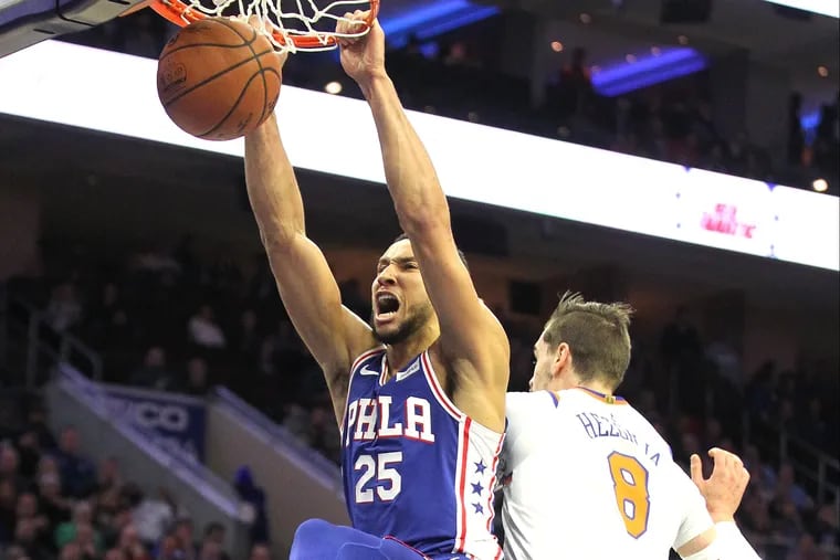 Ben Simmons drives to the basket during the 76ers' recent game against the New York Knicks.