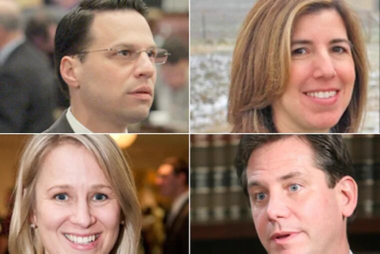 Clockwise from left, Democrats Josh Shapiro and Leslie Richards, and Republicans Bruce Castor and Jenny Brown are running for Montgomery County commissioner.