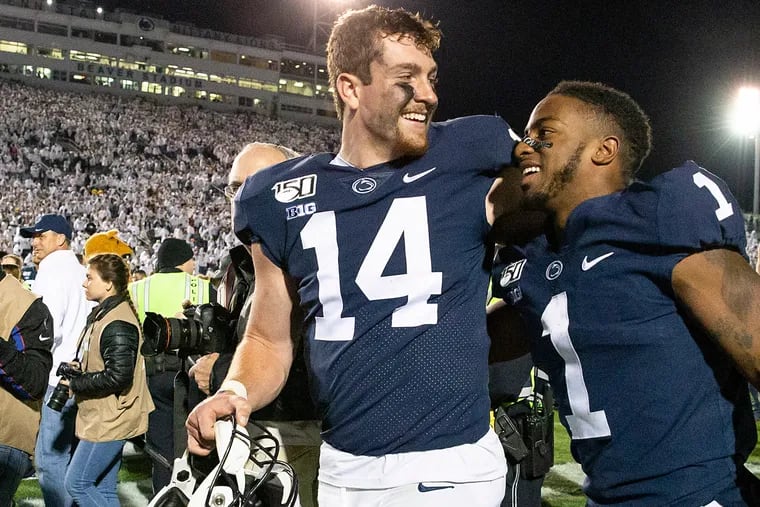 Quarterback Sean Clifford (left) and wide receiver KJ Hamler hope to keep the good times rolling as sixth-ranked Penn State visits Michigan State on Saturday.