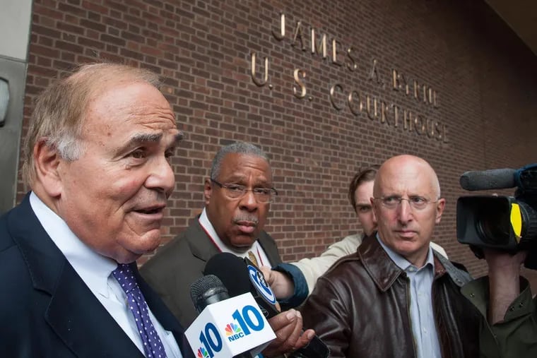 Former Gov. Ed Rendell speaks to the press outside Federal Court in Philadelphia after testifying in the government's case after Chakkah "Chip" Fattah, Jr. October 29, 2015.  Rendell was on the stand for the defense for seven minutes.
